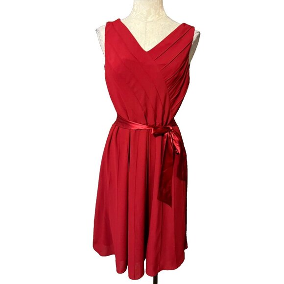 Adrianna Papell Dress Red 12 A Line Dress Side Zip Sleeveless Career Party - Picture 1 of 8